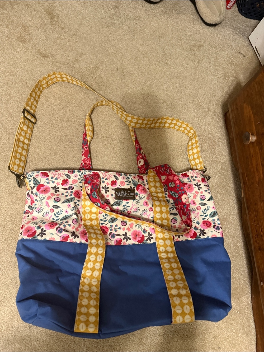 Floral Contrast Blue & Yellow Tote Bag